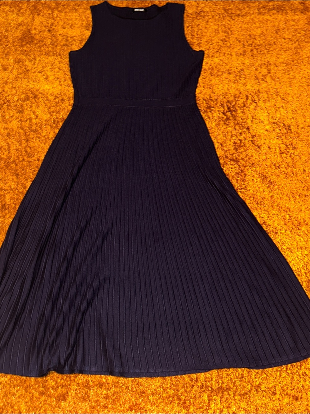Sleeveless Navy Rib-Knit Maxi Dress